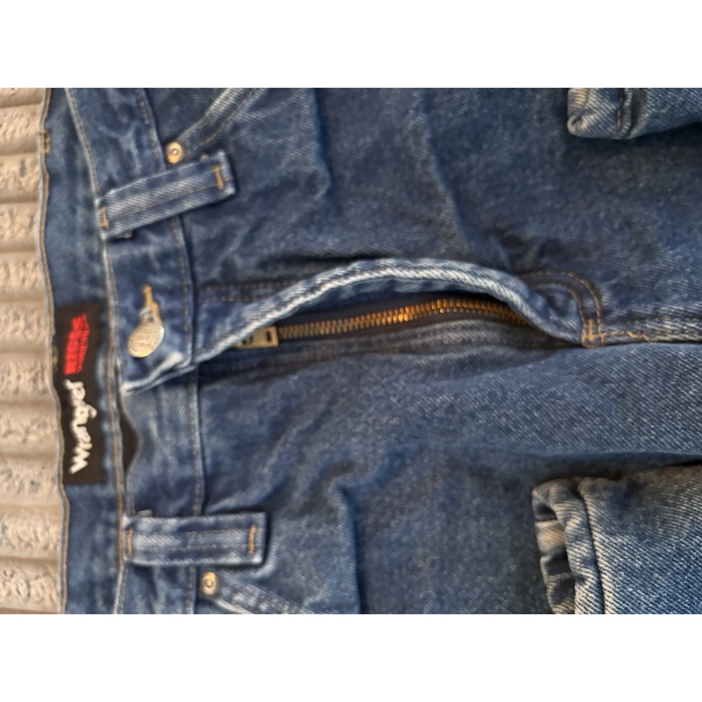 WRANGLER RIGGS WORK WEAR DURA SHIELD DENIM FLANNEL LINED BLUE JEANS 34x30 - Picture 8 of 14
